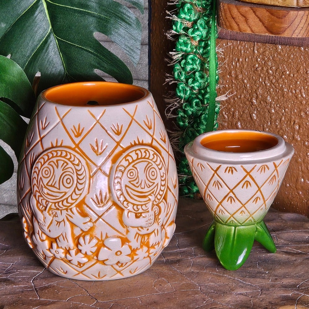 2015 Tiki Farm Poko Ono Lidded Pineapple Tiki Mug 16oz Ken Ruzic Orange Glaze